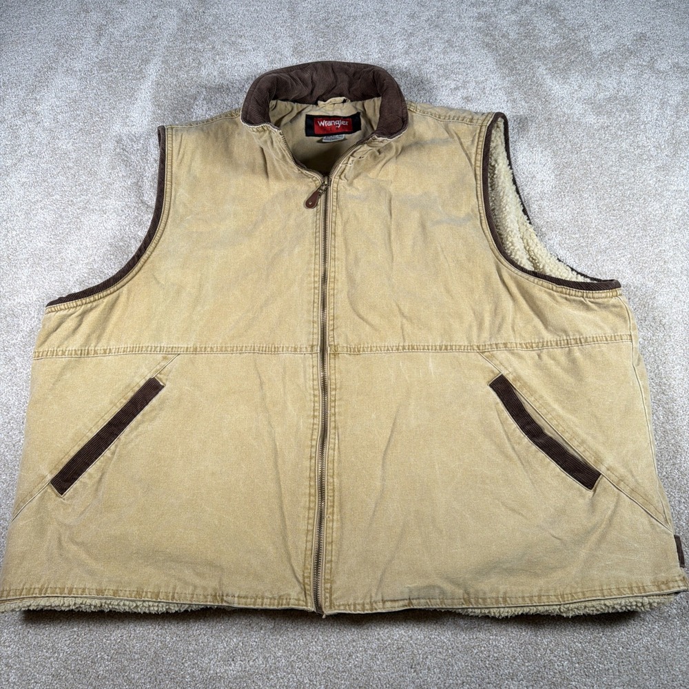 Wrangler Hero Canvas Sherpa Lined Work Vest Mens 3 XL Tan Ranch Corduroy Trim